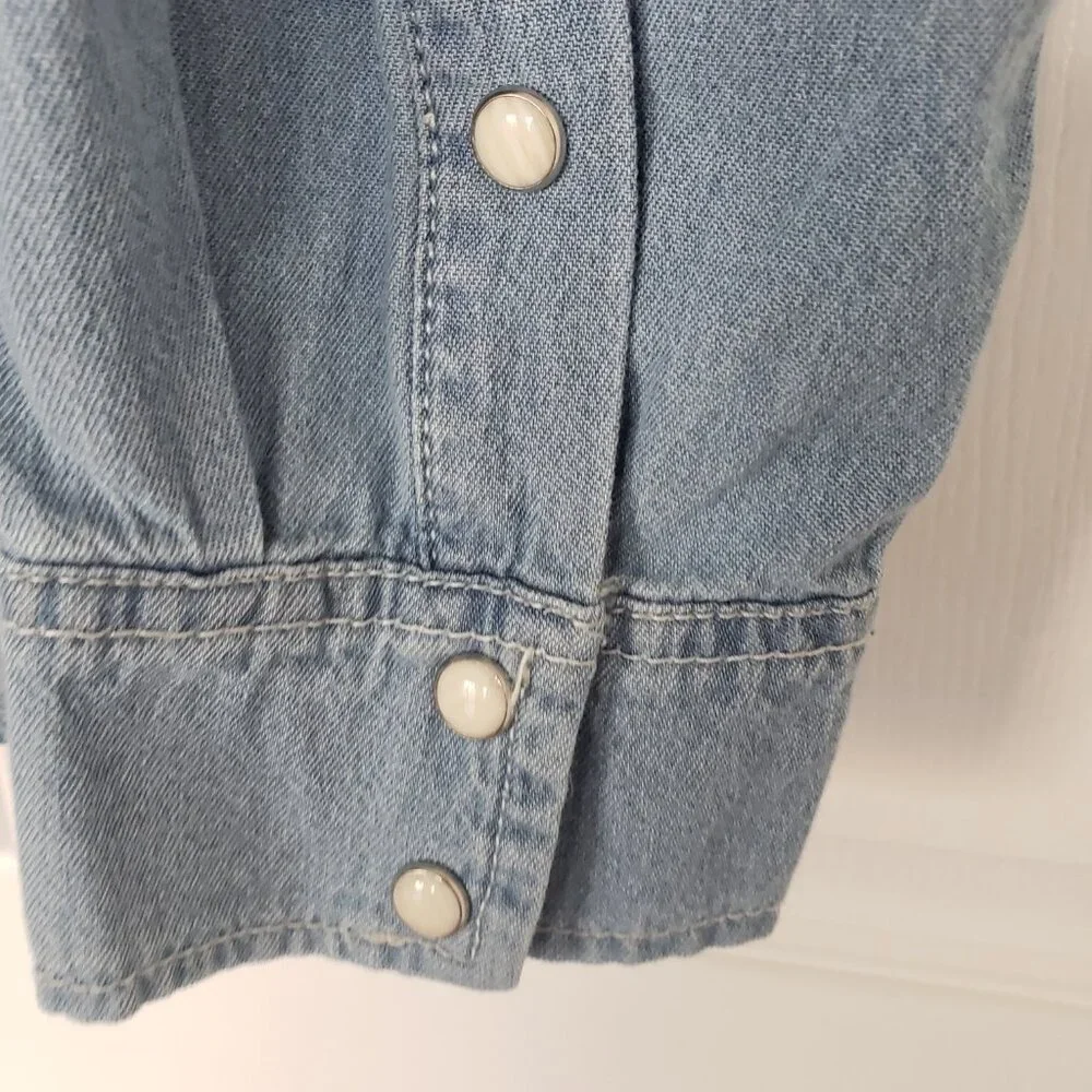 True Religion Men's Chambray Denim Western Pearl Snap Long Sleeve Shirt Sz L NWT
